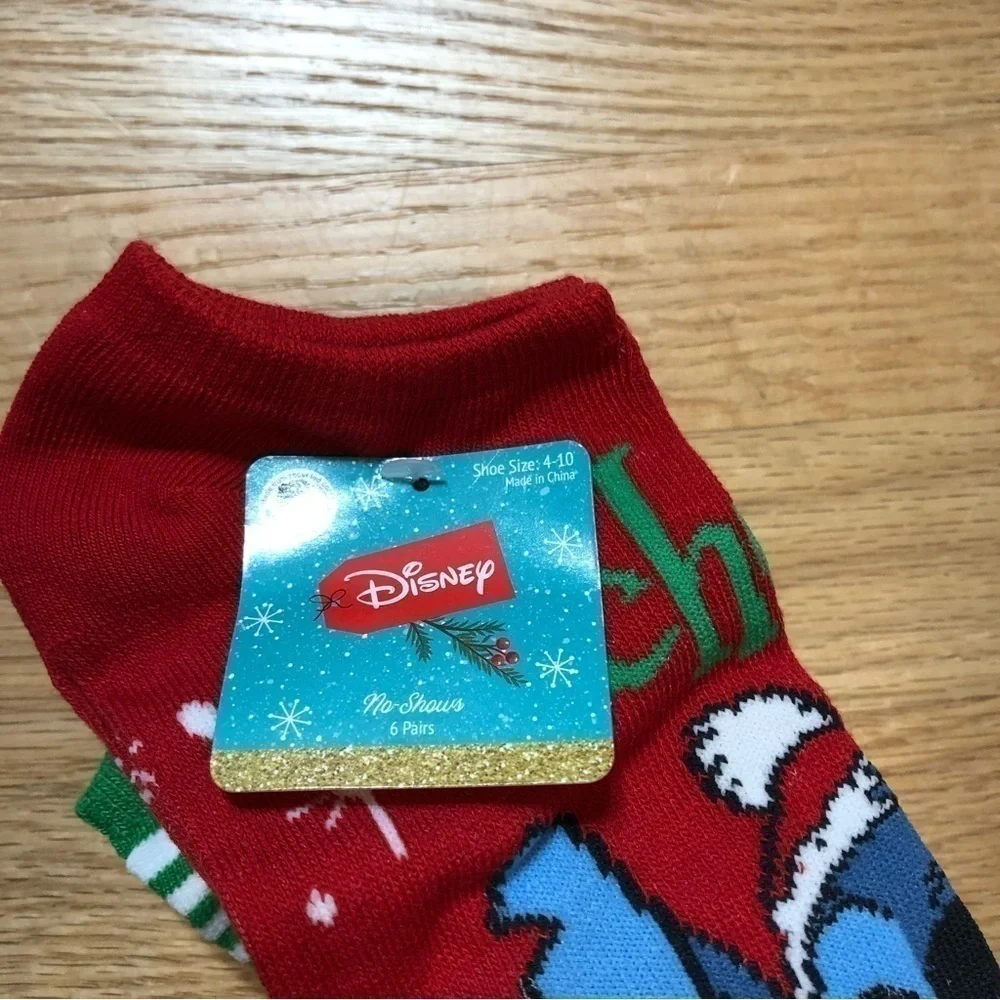 Stitch 6 Pairs Christmas Socks Disney NEW Red Green Blue Women’s No Show